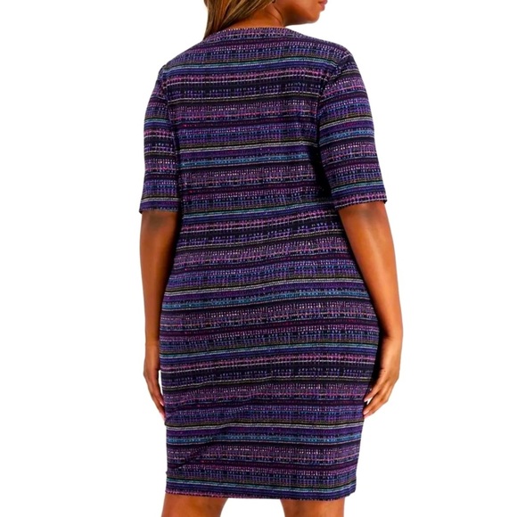 Women’s Dress Plus Size 20W CONNECTED APPAREL Purple Multi Short Sleeves Strechy - Picture 6 of 8